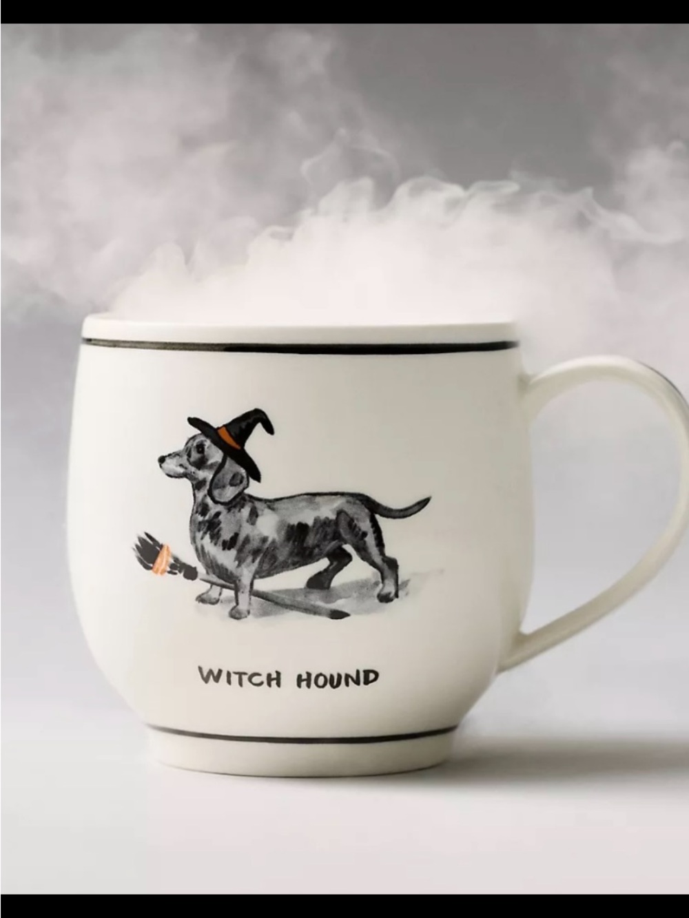 White 'Witch Hound' Ceramic Mug with Dachshund Halloween Design